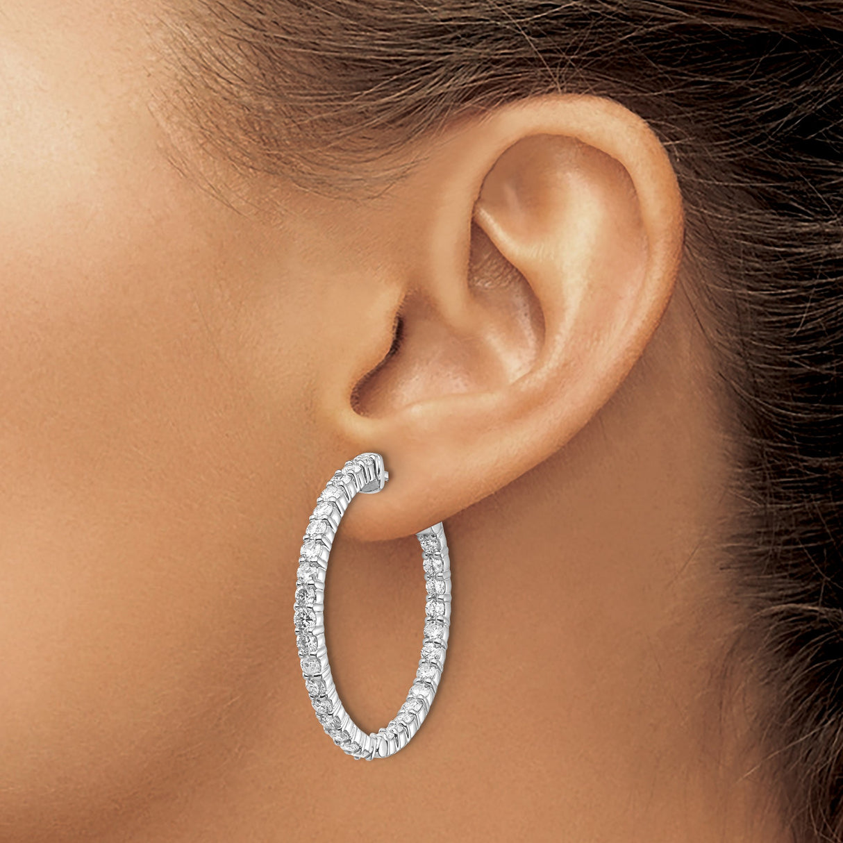 14k White Gold Hoop Earrings with Channel-Set Round Diamonds, Inside-Out Style
