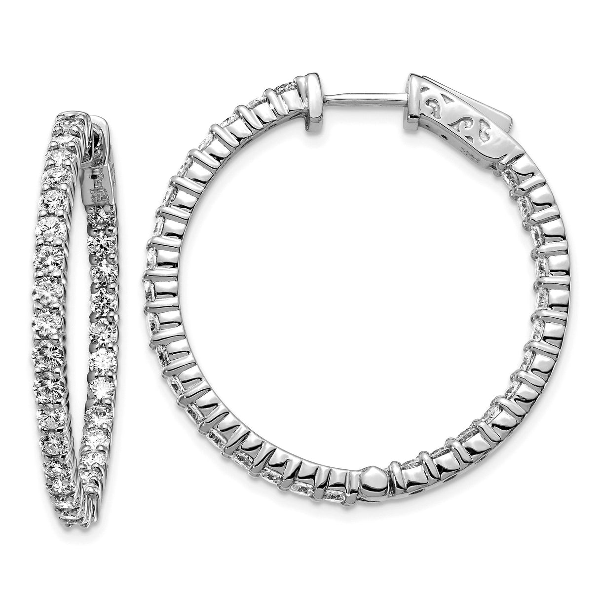 14k White Gold Hoop Earrings with Channel-Set Round Diamonds, Inside-Out Style