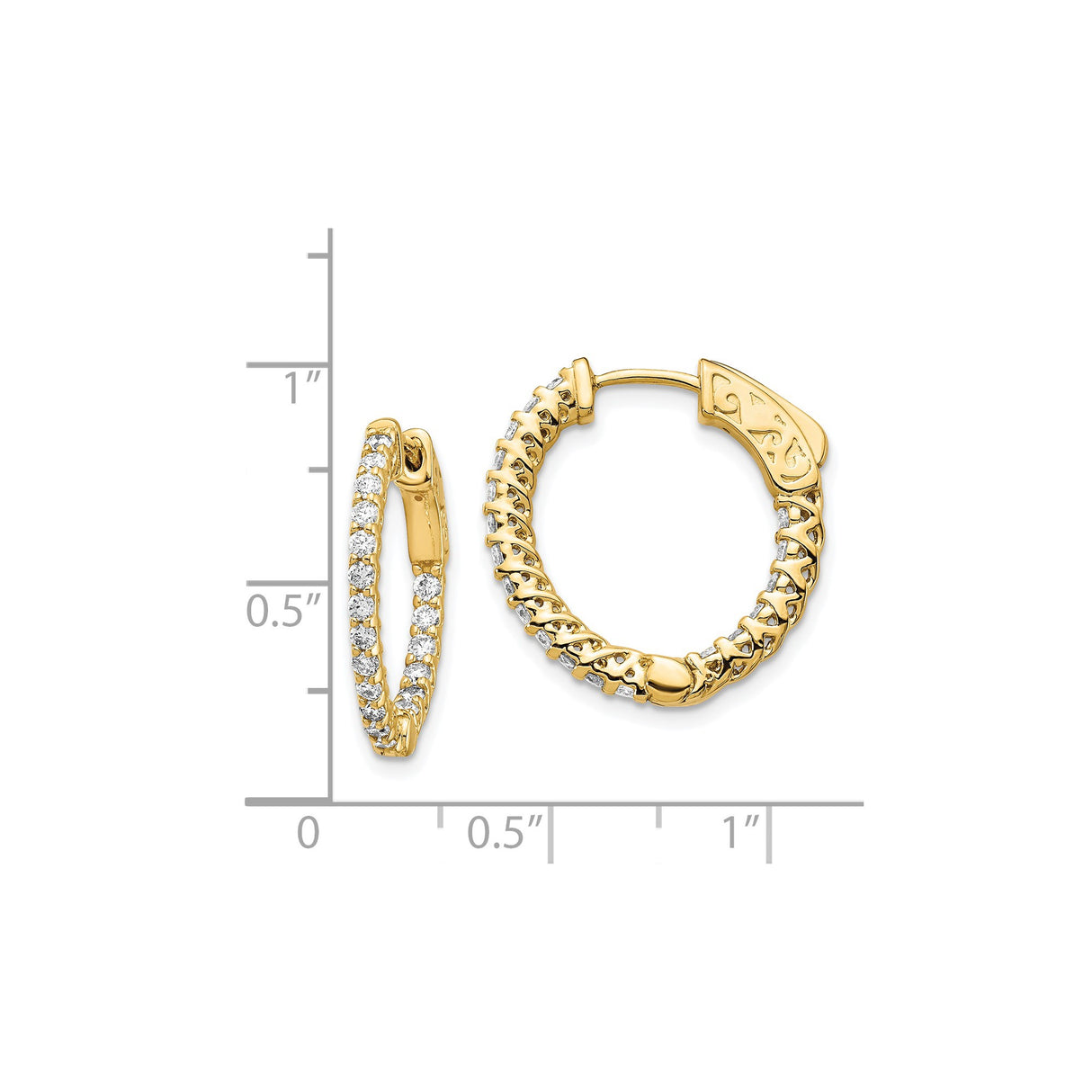 14k Yellow Gold Hoop Earrings with Diamonds, Scroll Detail, Vintage Style