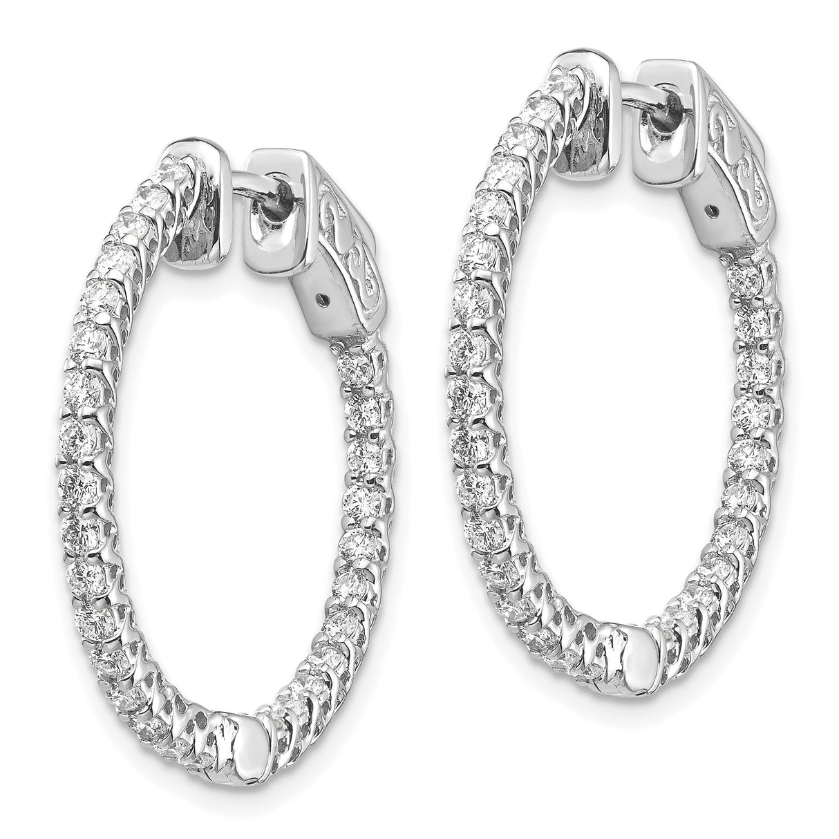 14k White Gold Diamond Hoop Earrings with Openwork Design and Latch Back Closure