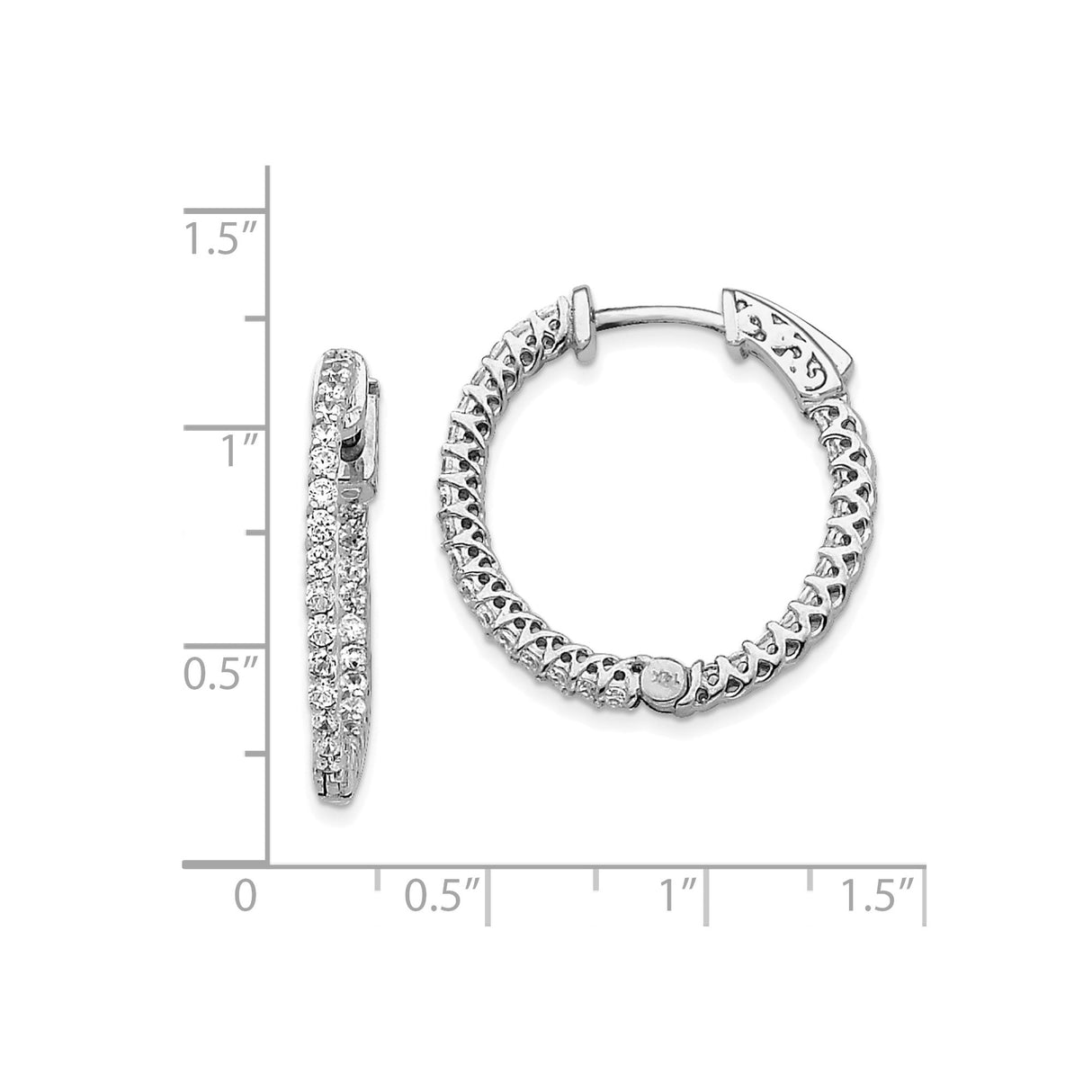14k White Gold Diamond Hoop Earrings with Openwork Design and Latch Back Closure