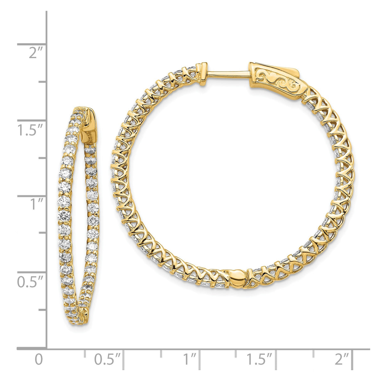 14k Yellow Gold Hoop Earrings with Round White Diamonds and Lattice Design for Women