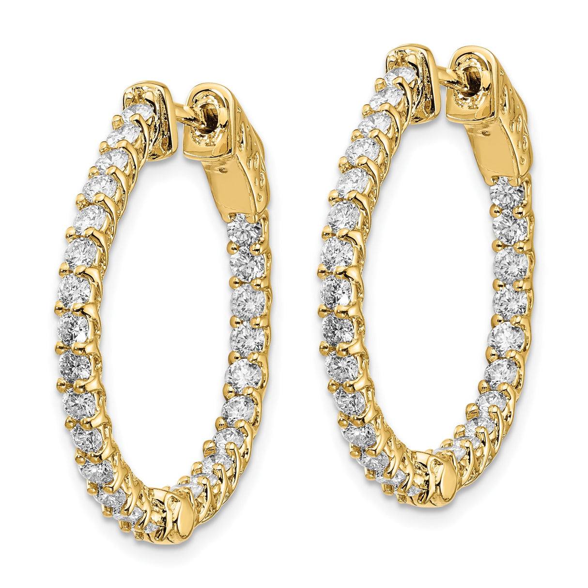 14k Yellow Gold Hoop Earrings with Diamonds, Inside-Out Design, Filigree Lattice Back