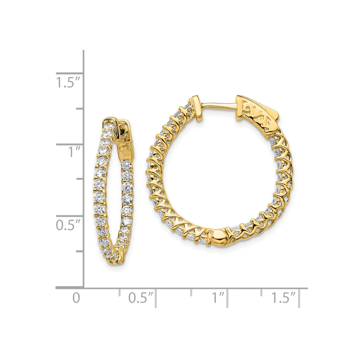 14k Yellow Gold Hoop Earrings with Diamonds, Inside-Out Design, Filigree Lattice Back
