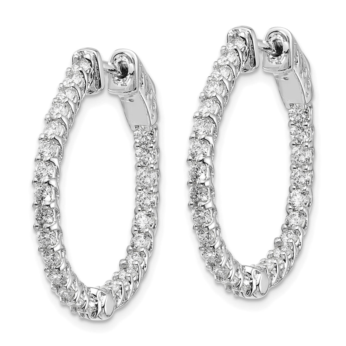 14k White Gold Hoop Earrings with Prong Set Round Cut Diamonds, Classic Inside-Out Style
