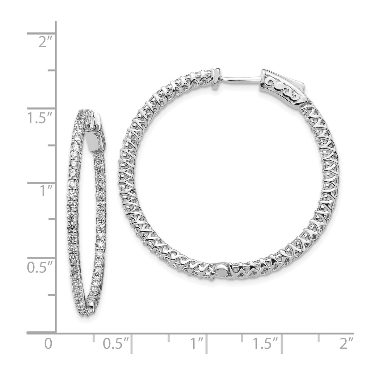 14k White Gold Hoop Earrings with Diamond Cut Pavé Cubic Zirconia, Minimalist Luxury Style