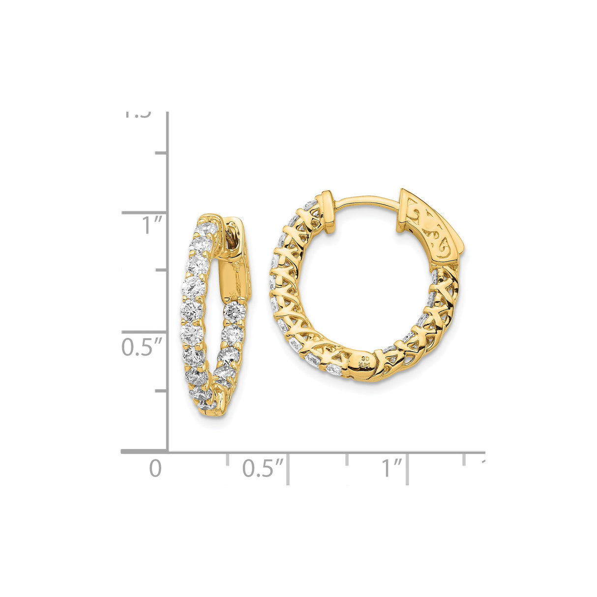 14k Yellow Gold Hoop Earrings with Diamond Prong Setting and Crisscross Lattice Design