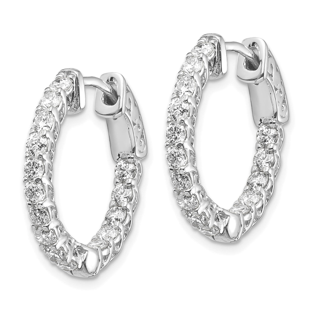 14k White Gold Hoop Earrings with Diamond Accents, Crossover Lattice Design