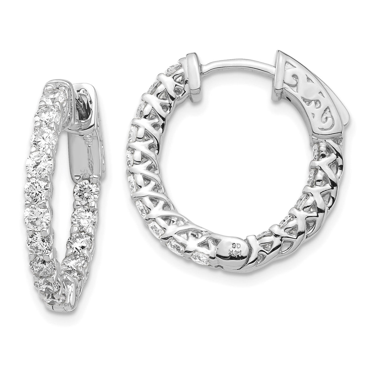 14k White Gold Hoop Earrings with Diamond Accents, Crossover Lattice Design