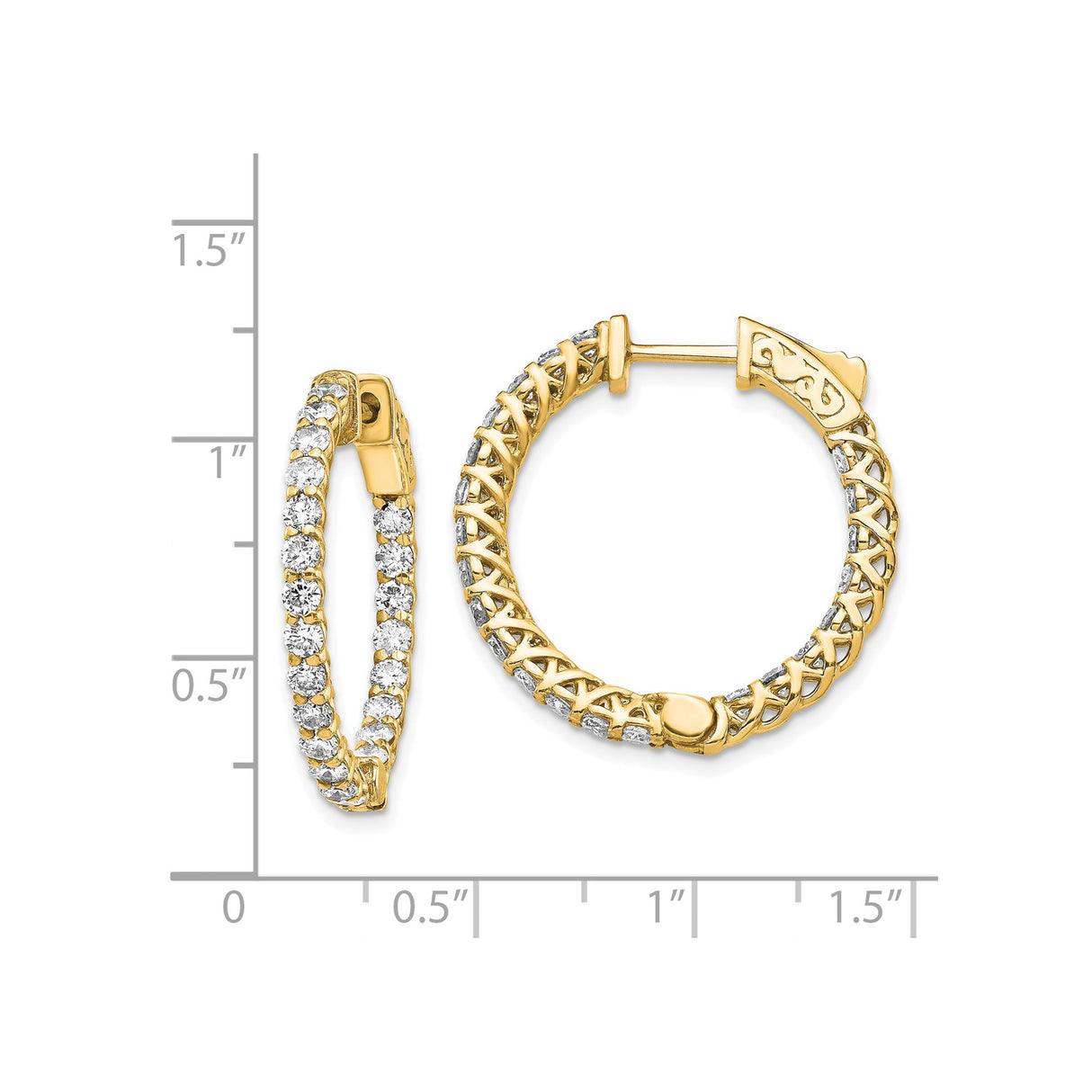 14k Yellow Gold Diamond Hoop Earrings with Crisscross Lattice Design