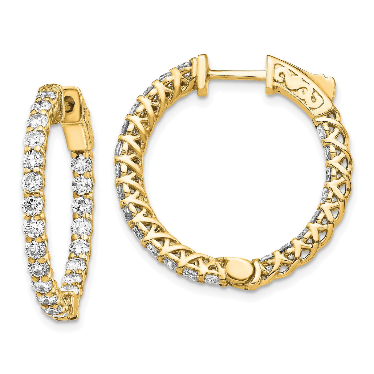 14k Yellow Gold Diamond Hoop Earrings with Crisscross Lattice Design
