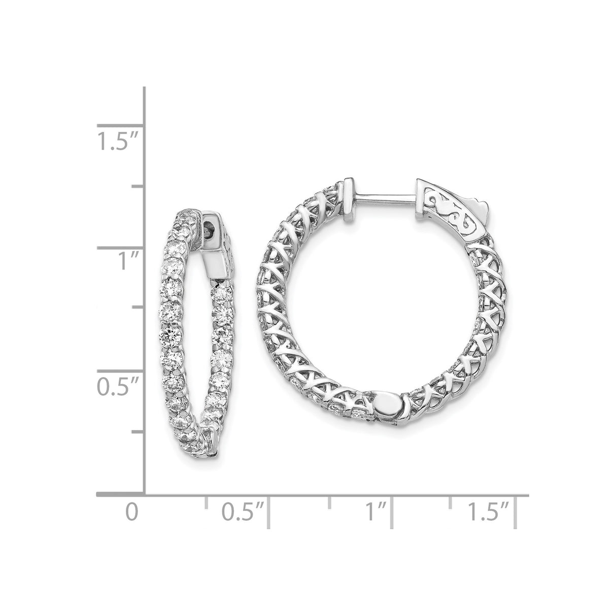 14k White Gold Diamond Hoop Earrings with Inside-Out Design and Filigree Lattice Pattern