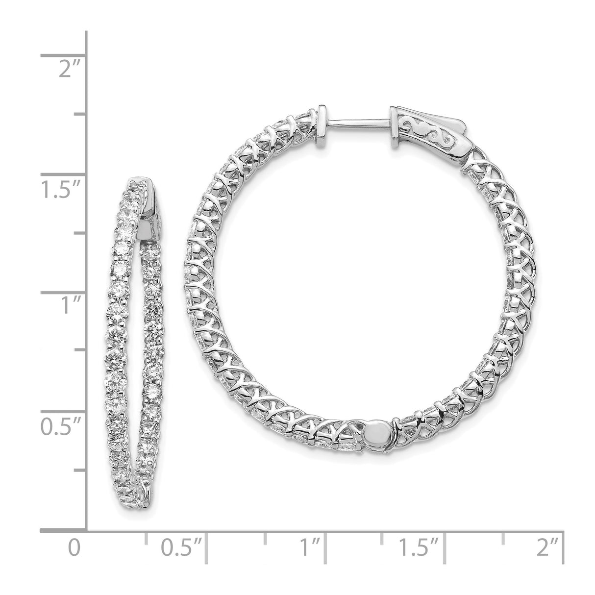 14k White Gold Hoop Earrings with Diamond-Cut Detailing and Cubic Zirconia
