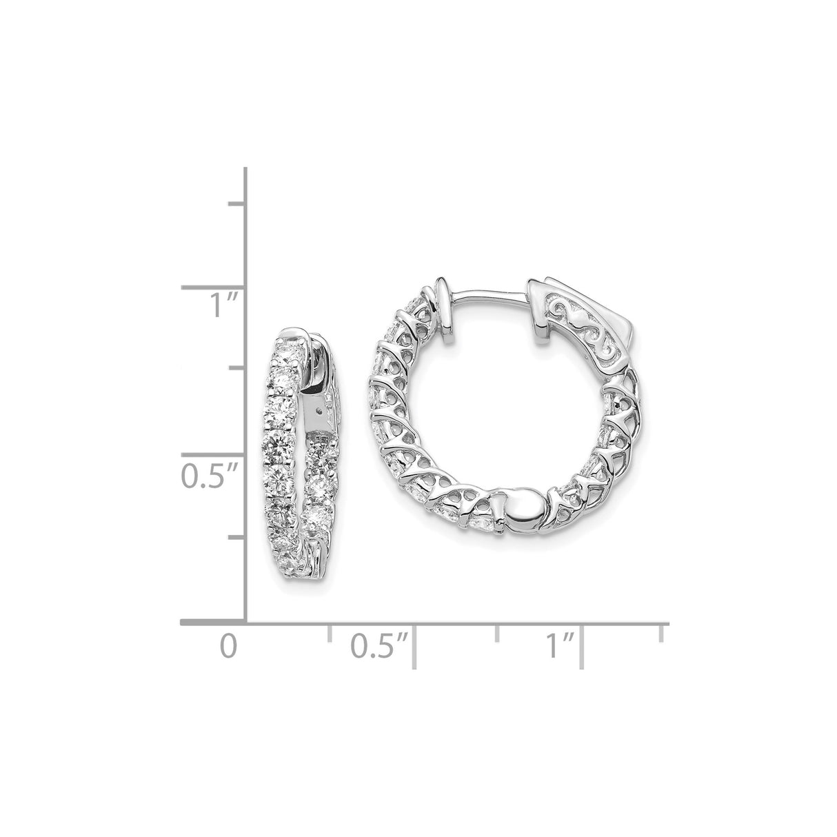 14k White Gold Diamond Hoop Earrings with Crisscross and Filigree Design