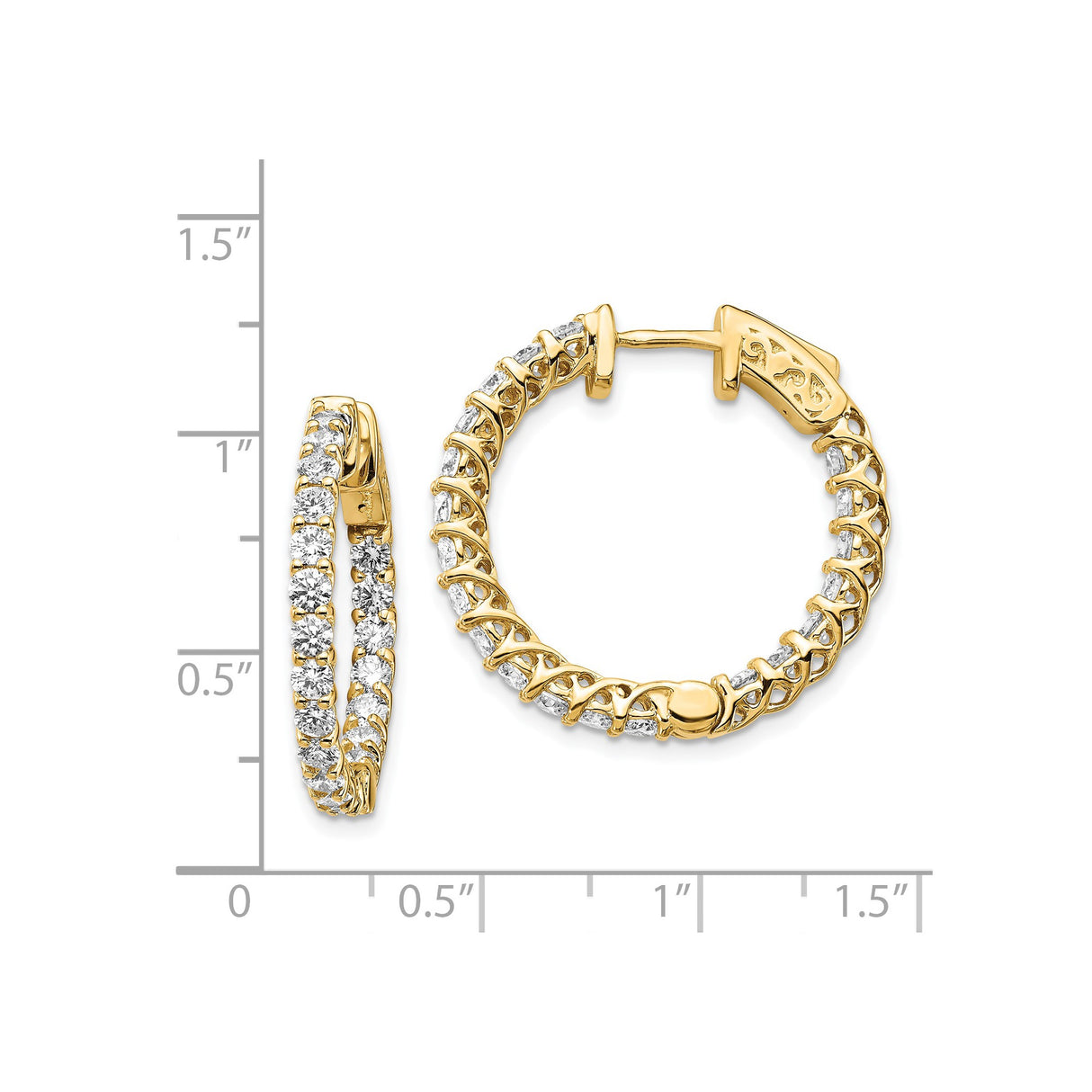 14k Yellow Gold Hoop Earrings with Diamond-Cut Crisscross Lattice and Polished Finish
