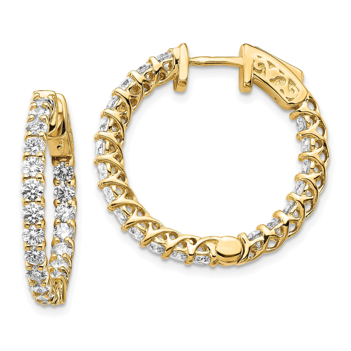 14k Yellow Gold Hoop Earrings with Diamond-Cut Crisscross Lattice and Polished Finish