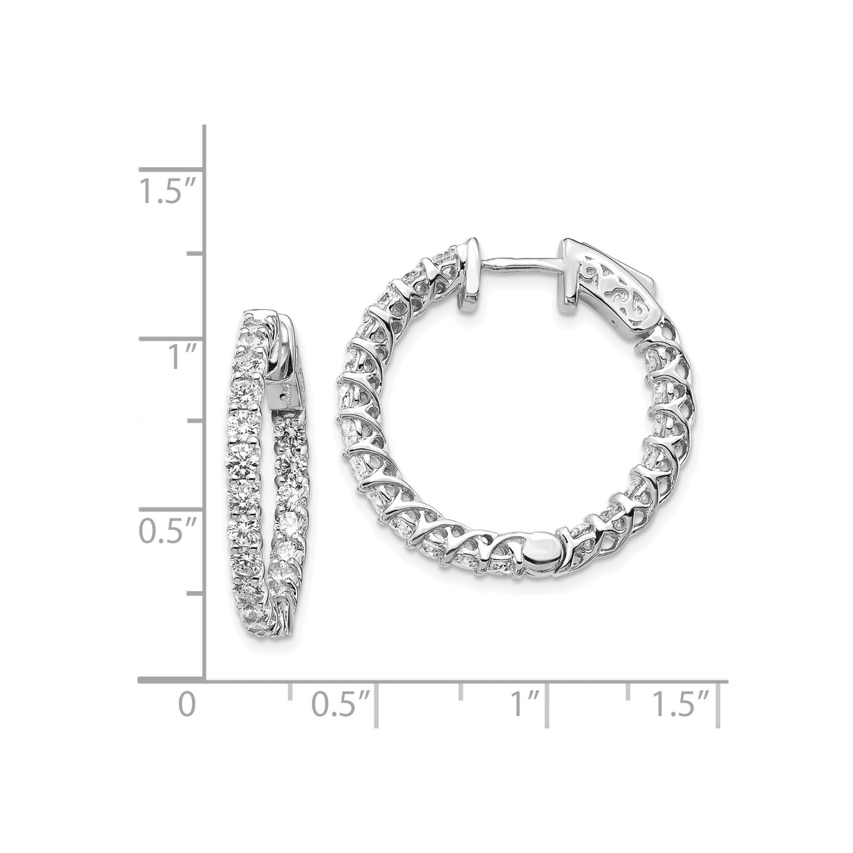 14k White Gold Hoop Earrings with Diamond Cut Texture and Crossover Lattice Design