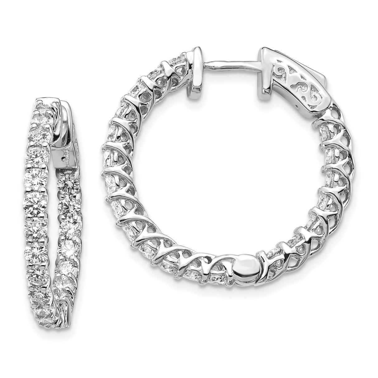 14k White Gold Hoop Earrings with Diamond Cut Texture and Crossover Lattice Design