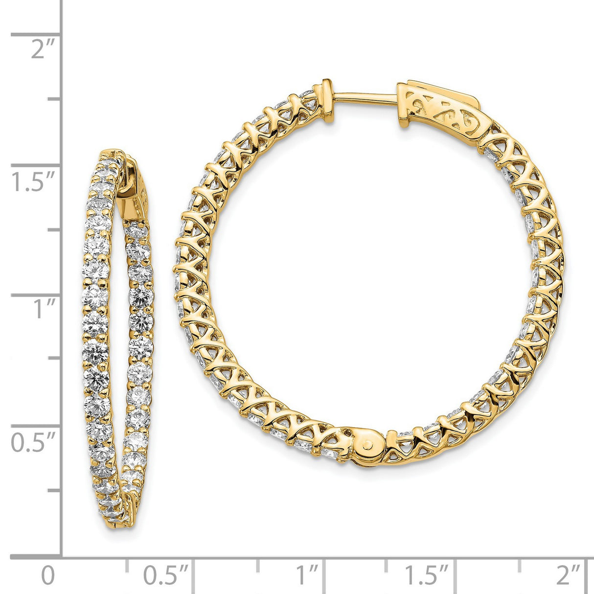 14k Yellow Gold Hoop Earrings with Diamonds, Inside-Out Lattice Design, High Polish Finish
