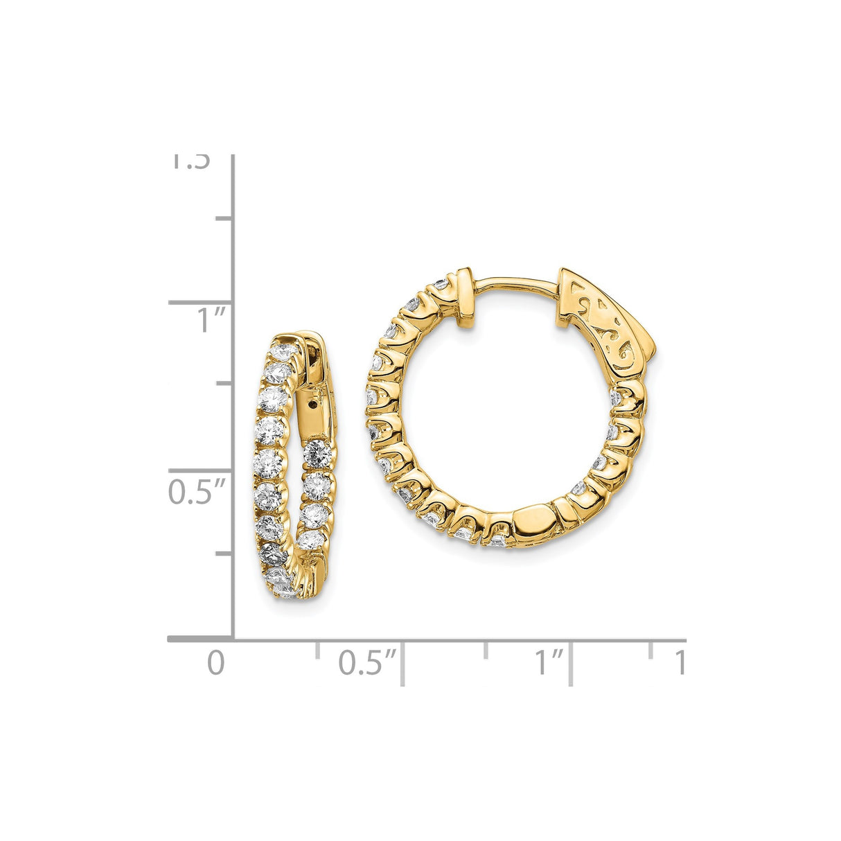 14k Yellow Gold Hoop Earrings with Diamond Cut Finish and Cubic Zirconia Prong Setting