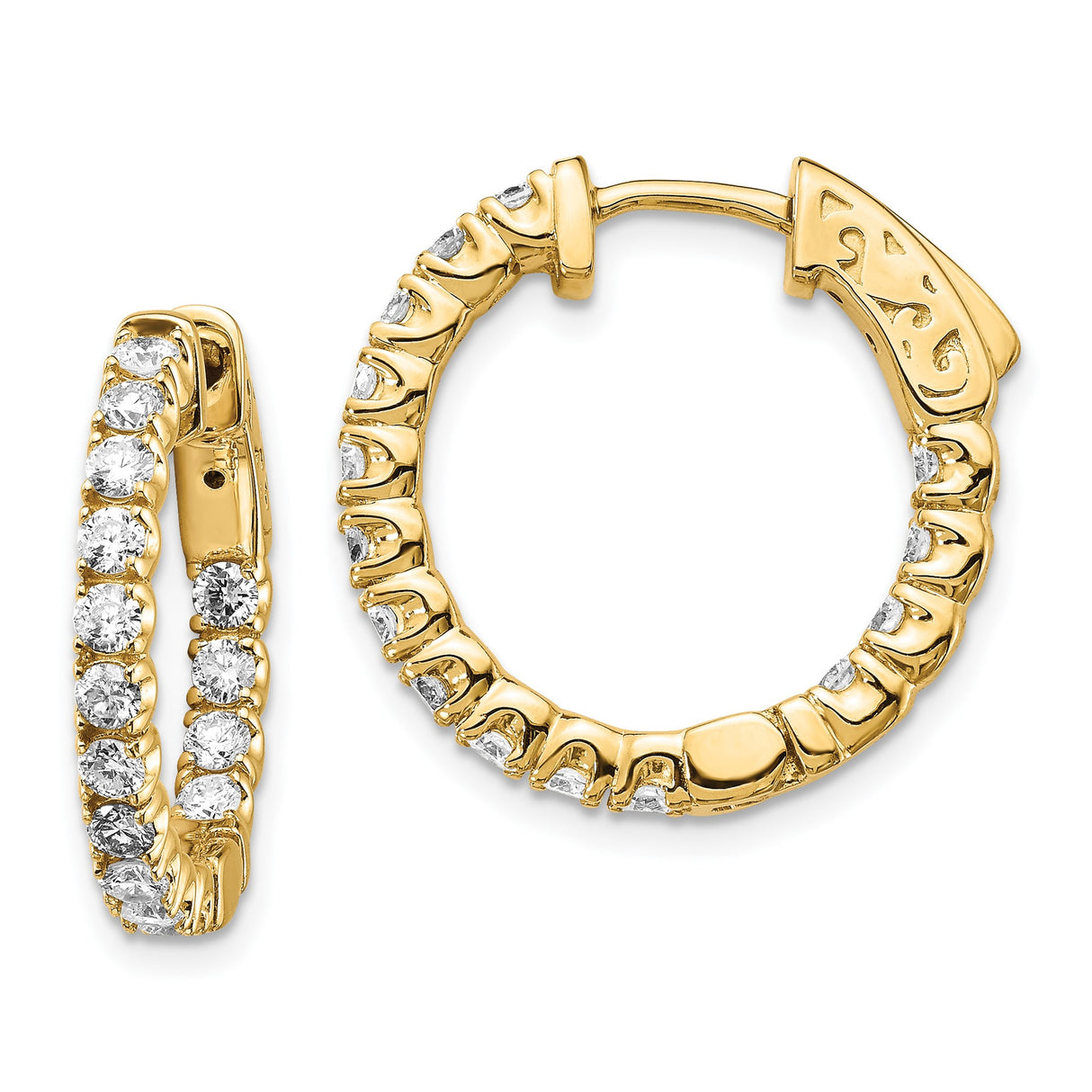 14k Yellow Gold Hoop Earrings with Diamond Cut Finish and Cubic Zirconia Prong Setting