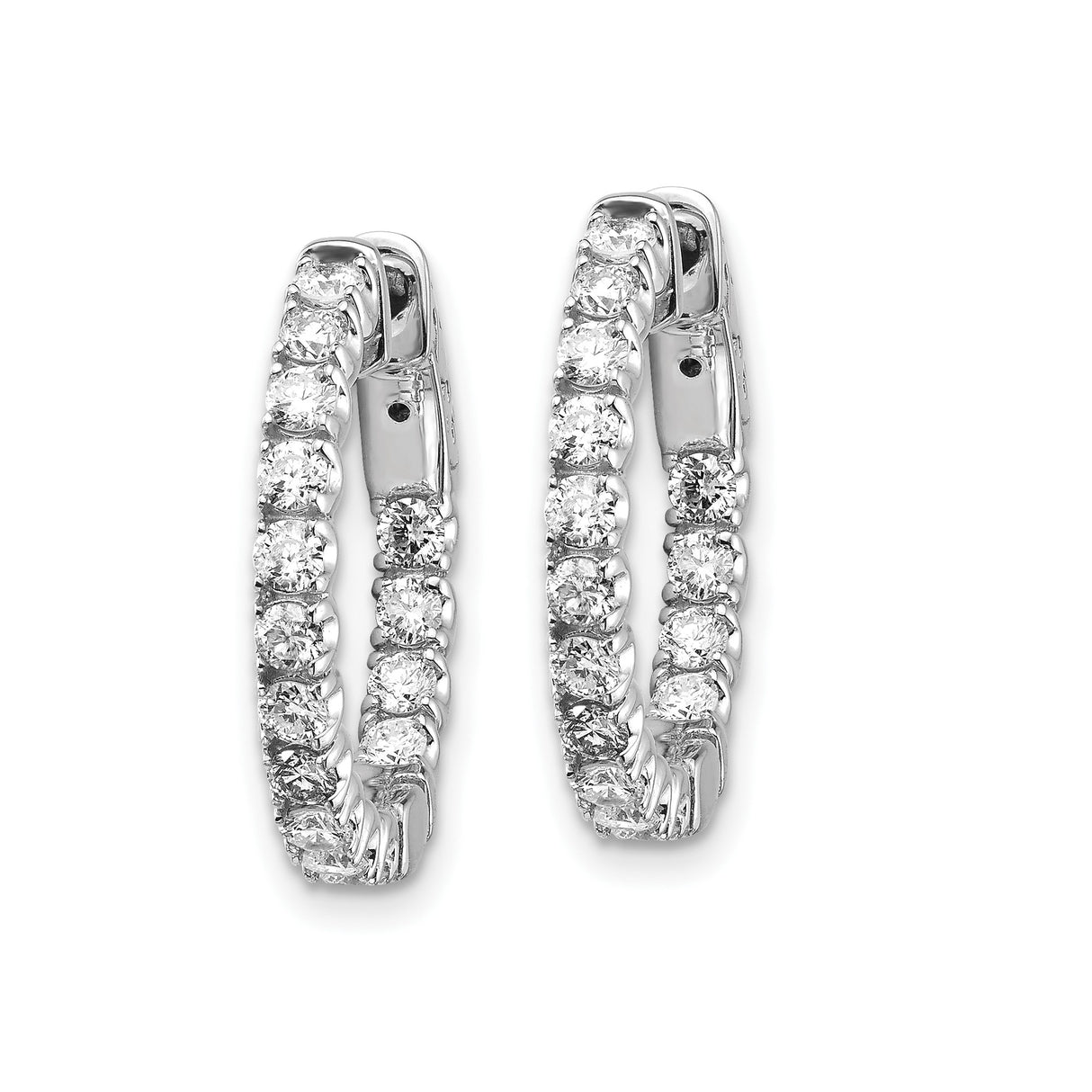 14k White Gold Hoop Earrings with Round Diamonds, Inner and Outer Sparkle Design
