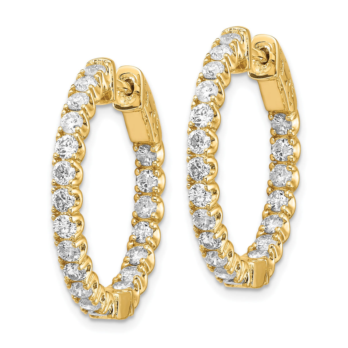 14k Yellow Gold Hoop Earrings with Diamonds, Inside-Out Classic Design for Women