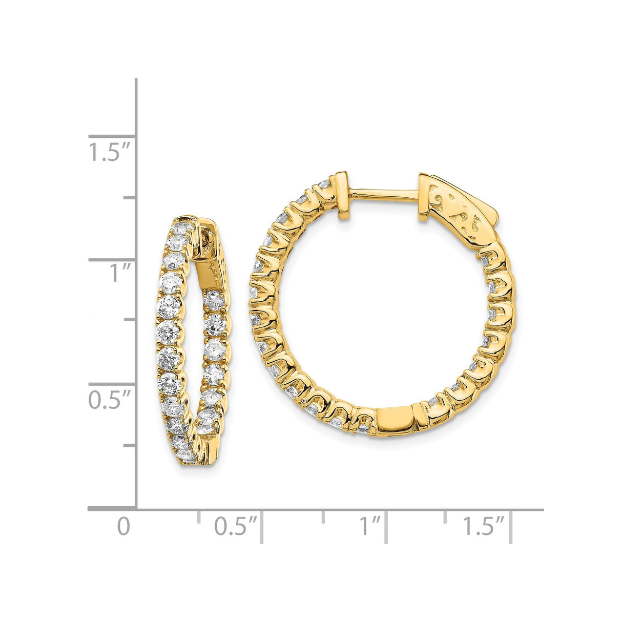 14k Yellow Gold Hoop Earrings with Diamonds, Inside-Out Classic Design for Women