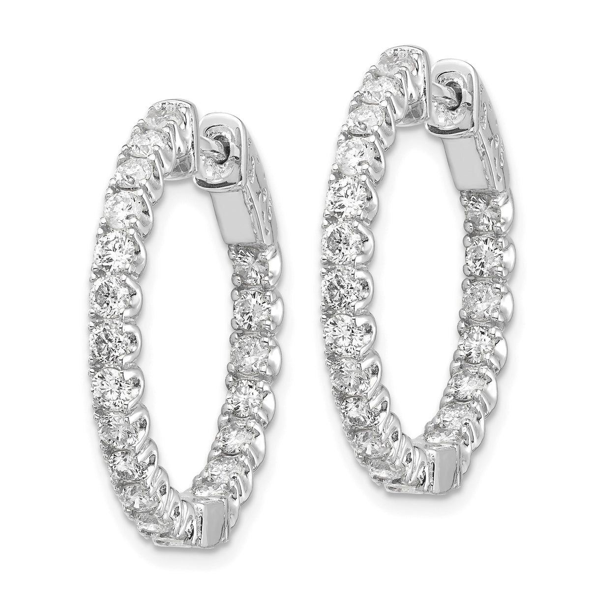14k White Gold Diamond Hoop Earrings, Classic Round Lightweight Prong Set Jewelry