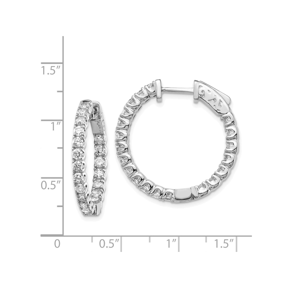 14k White Gold Diamond Hoop Earrings, Classic Round Lightweight Prong Set Jewelry