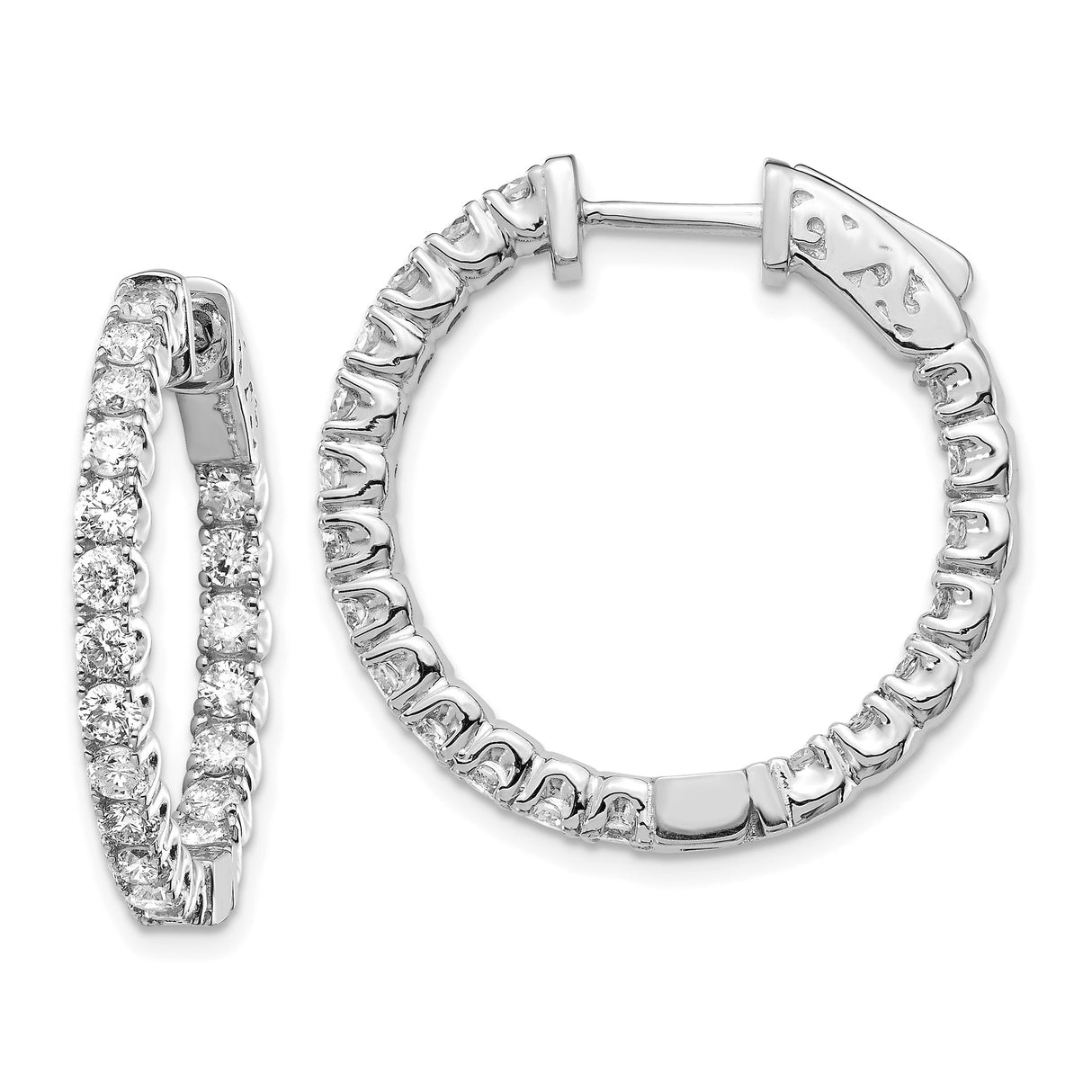 14k White Gold Diamond Hoop Earrings, Classic Round Lightweight Prong Set Jewelry