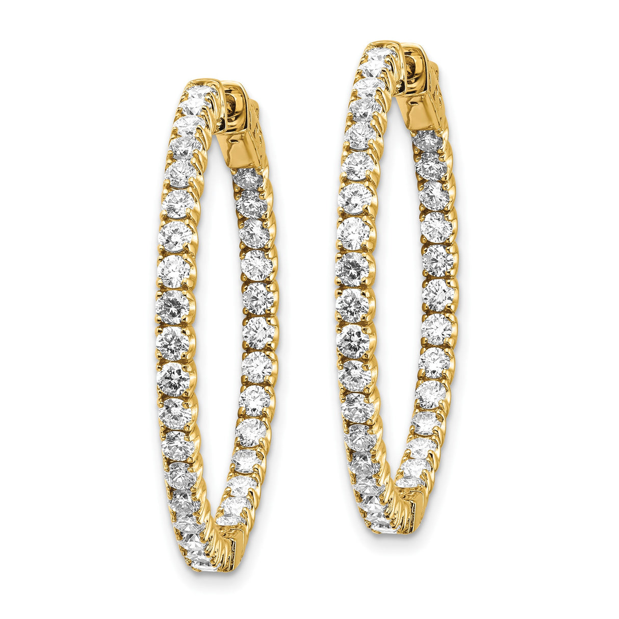 14k Yellow Gold Inside-Out Hoop Earrings with Diamond Accents, Classic Sparkle Design for Women