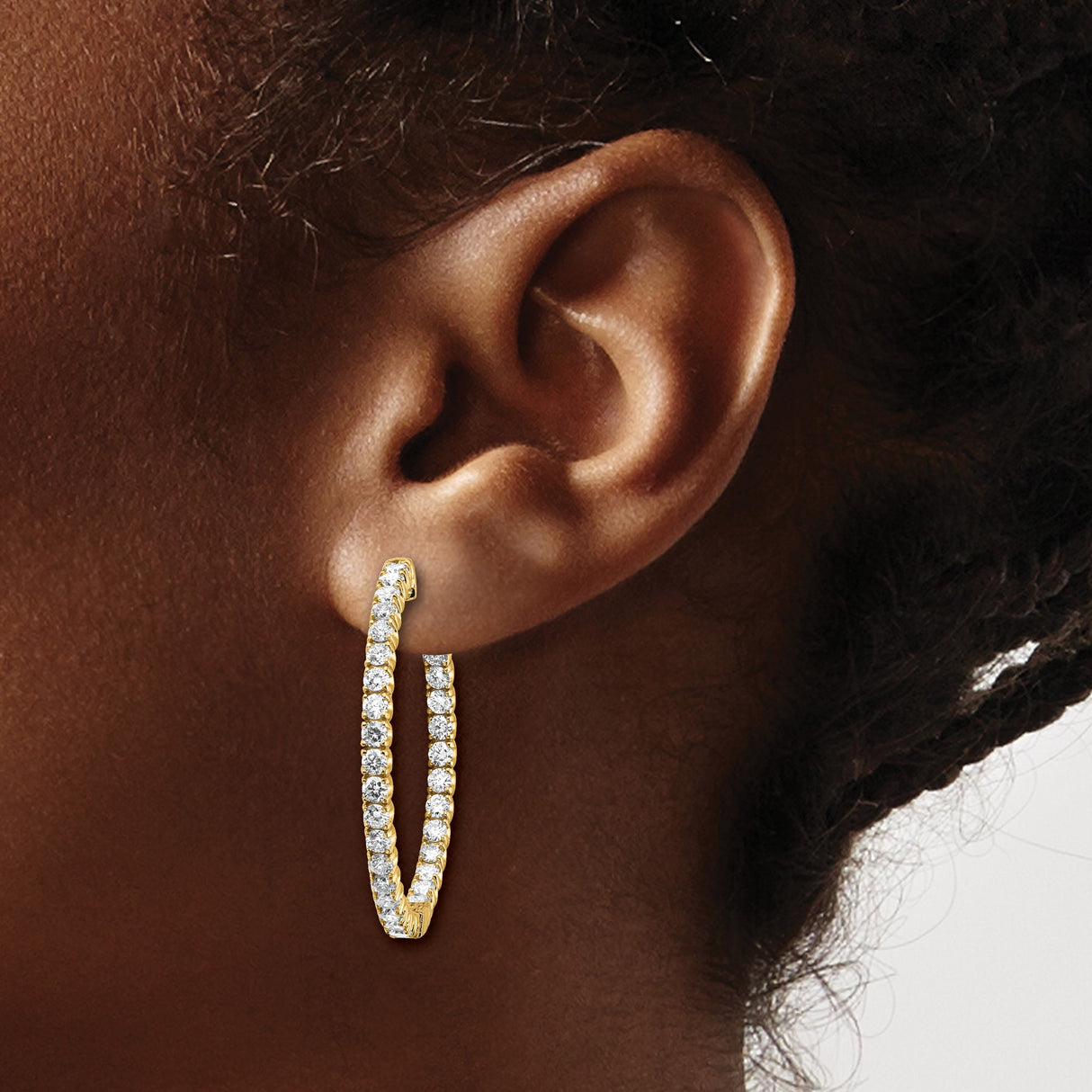 14k Yellow Gold Inside-Out Hoop Earrings with Diamond Accents, Classic Sparkle Design for Women