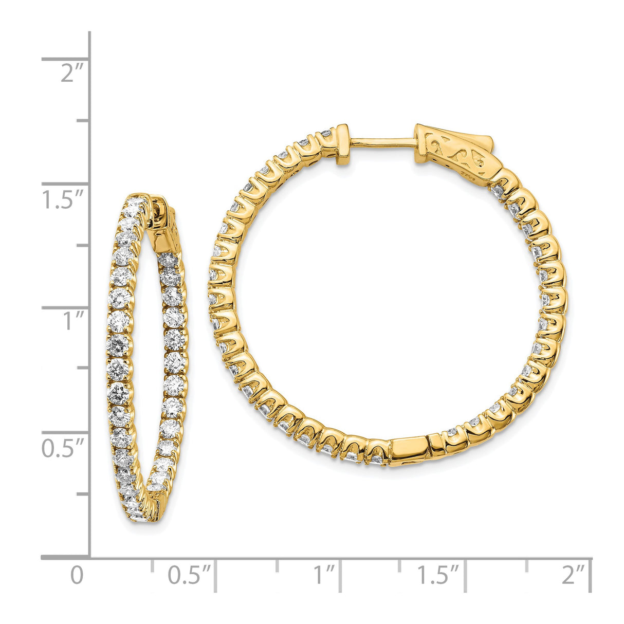 14k Yellow Gold Inside-Out Hoop Earrings with Diamond Accents, Classic Sparkle Design for Women