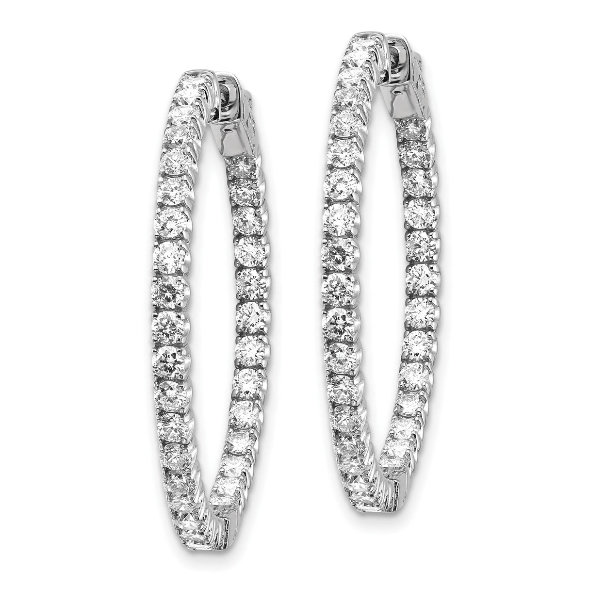 14k White Gold Hoop Earrings with Round-Cut Diamond Accents, Inside-Out Design, Secure Clasp