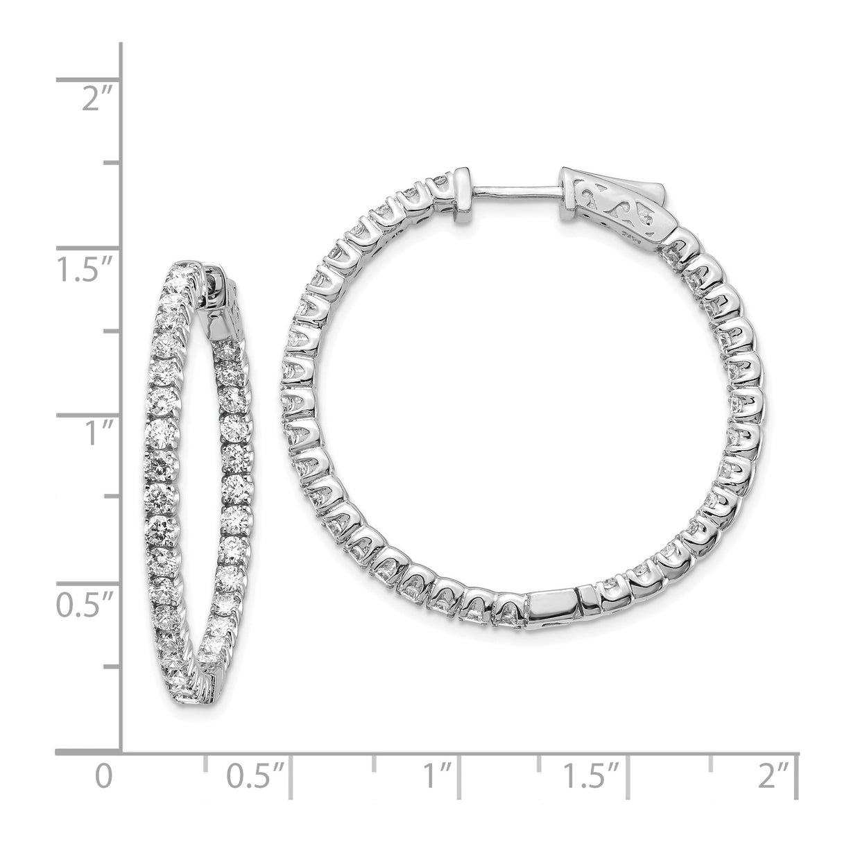 14k White Gold Hoop Earrings with Round-Cut Diamond Accents, Inside-Out Design, Secure Clasp
