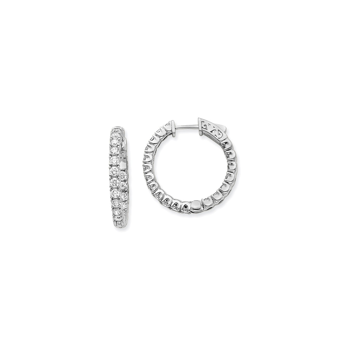 14k White Gold Hoop Earrings with Round Cut Diamond, Classic Luxury Style for Women