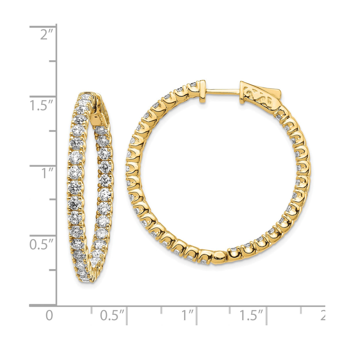 14k Yellow Gold Hoop Earrings with Round Cut Diamonds, Inside-Out Full Circle Design