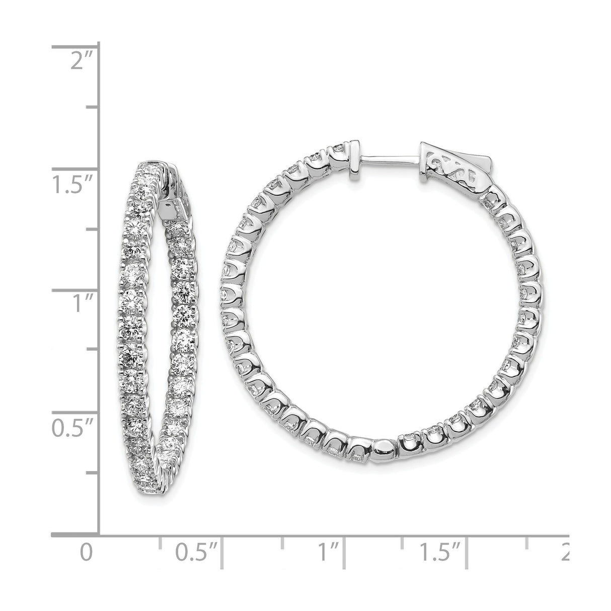 14k White Gold Hoop Earrings with Round Diamonds in Prong Setting
