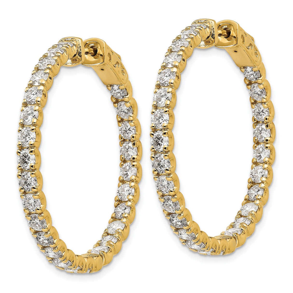14k Yellow Gold Diamond Hoop Earrings, Inside-Out Round Prong-Set Classic Style