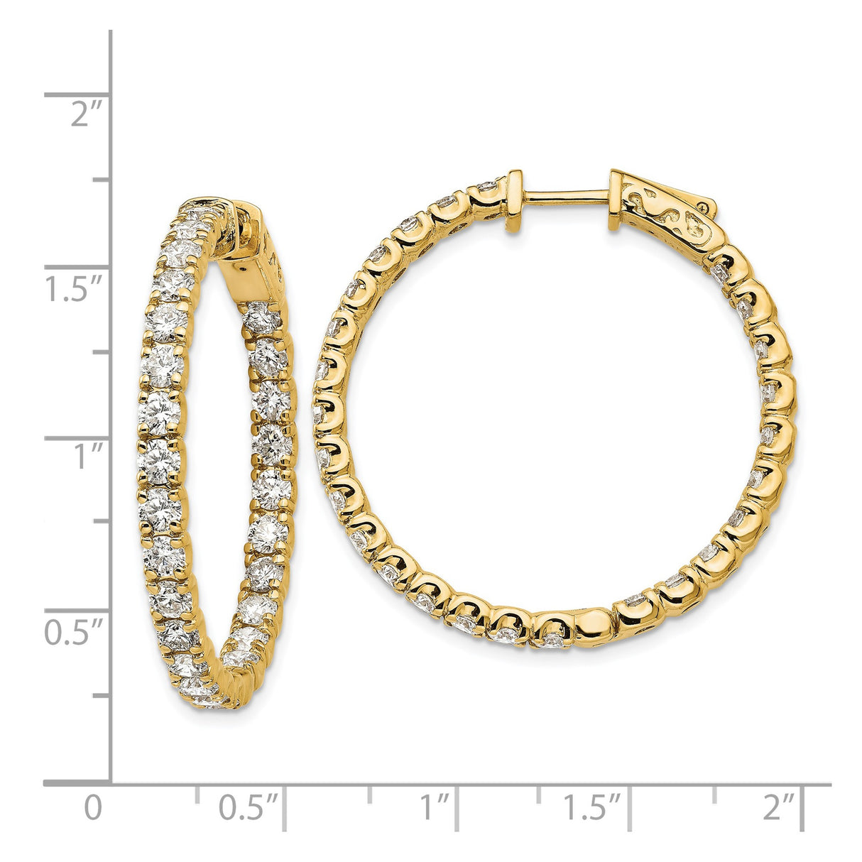14k Yellow Gold Diamond Hoop Earrings, Inside-Out Round Prong-Set Classic Style