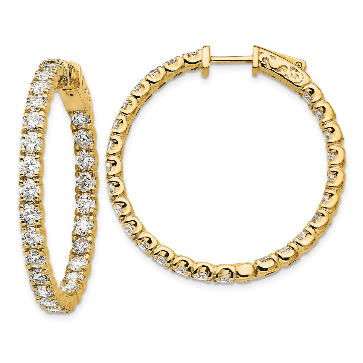 14k Yellow Gold Diamond Hoop Earrings, Inside-Out Round Prong-Set Classic Style