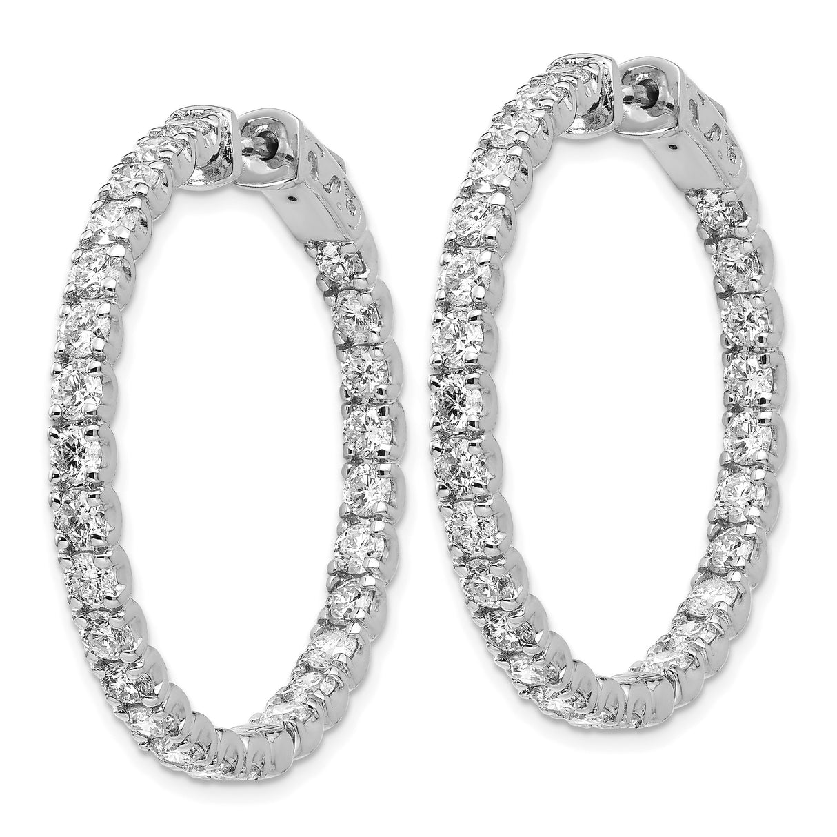 14k White Gold Diamond Hoop Earrings, Prong Set Round Cut, Full Circle Design