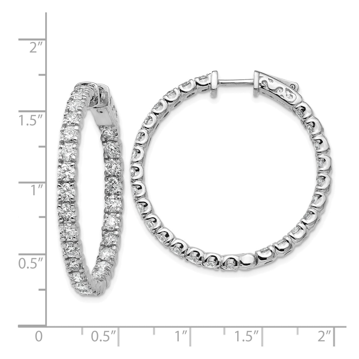 14k White Gold Diamond Hoop Earrings, Prong Set Round Cut, Full Circle Design