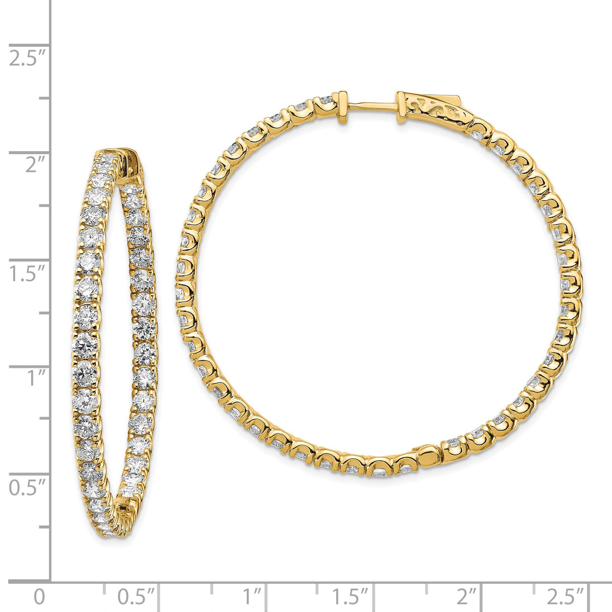 14k Yellow Gold Hoop Earrings with Round Prong Set Diamonds, Full Circle Design