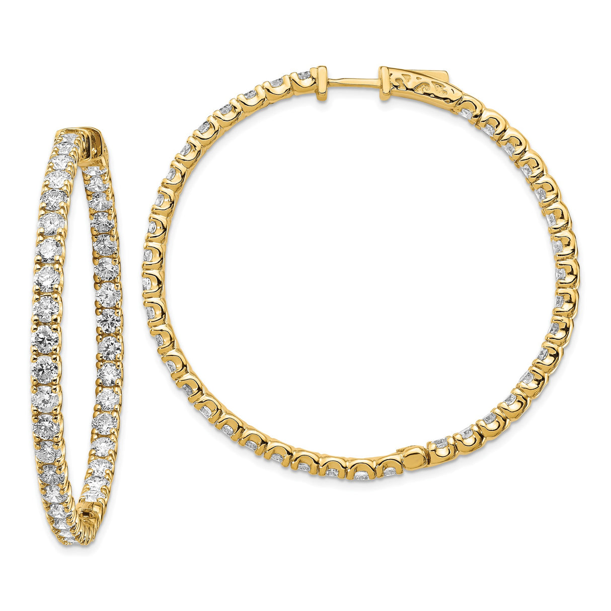 14k Yellow Gold Hoop Earrings with Round Prong Set Cubic Zirconia, Full Circle Design