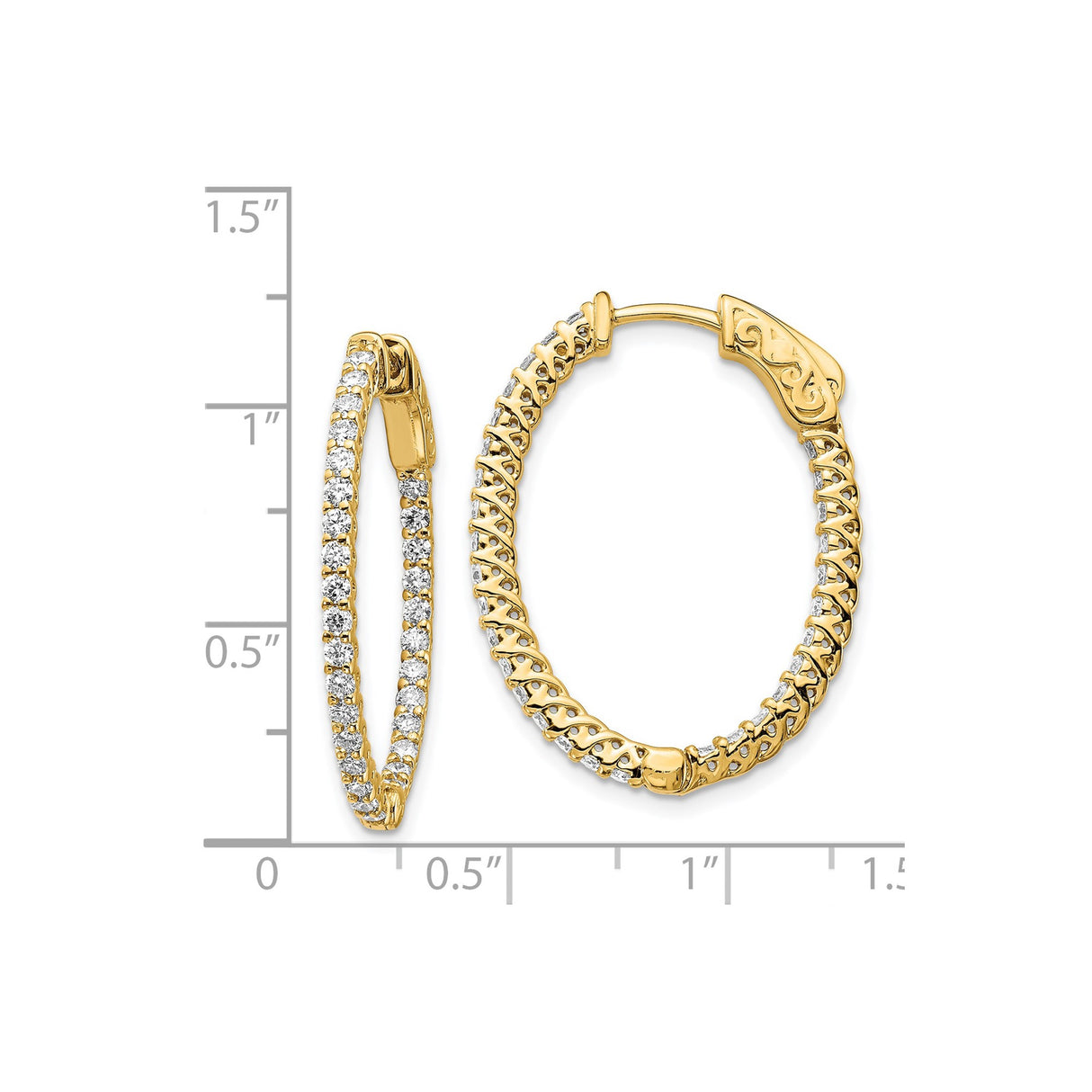 14k Yellow Gold Hoop Earrings with Diamond-Cut Crossover Lattice Design and Cubic Zirconia
