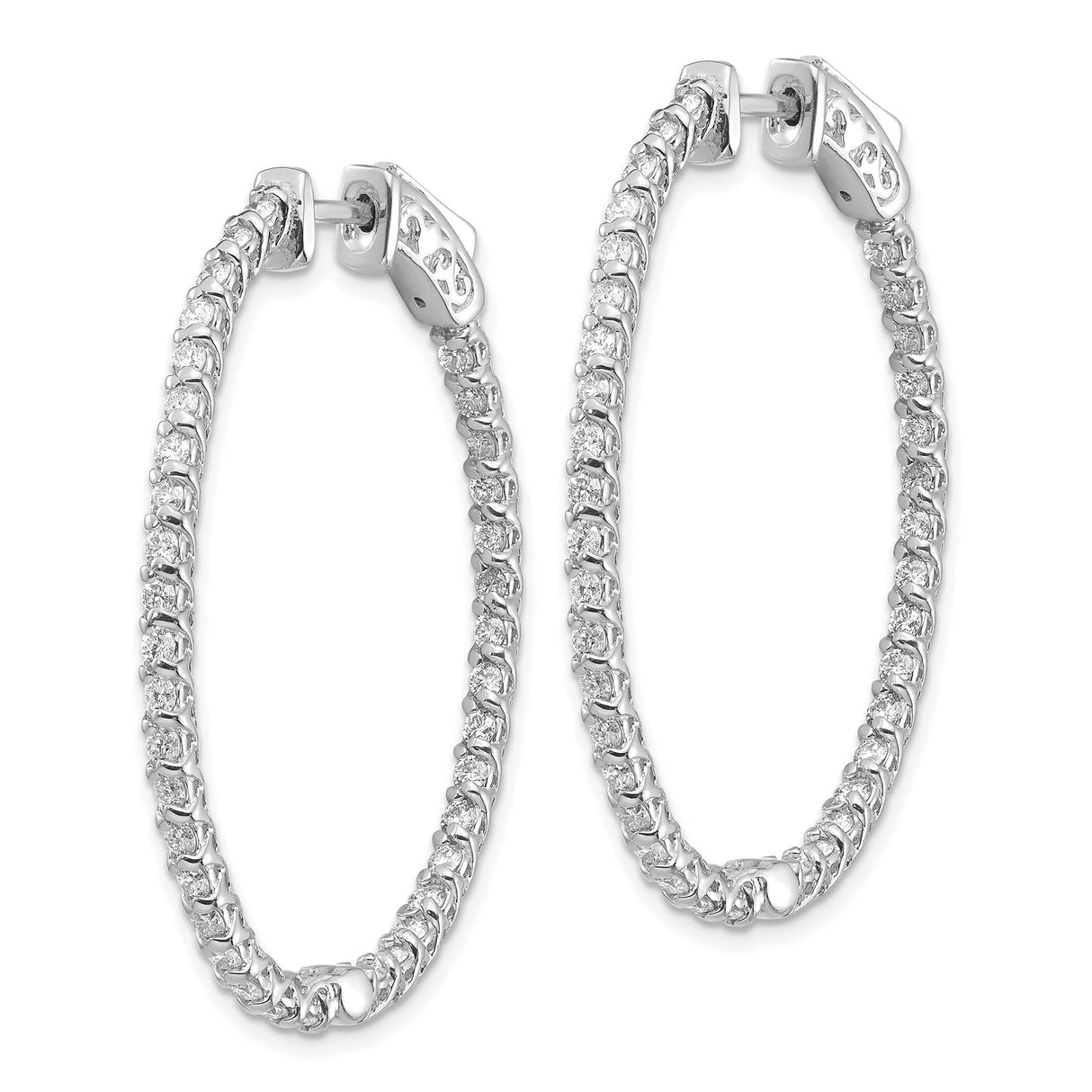 14k White Gold Hoop Earrings with Diamond Cut and Twisted Rope Design