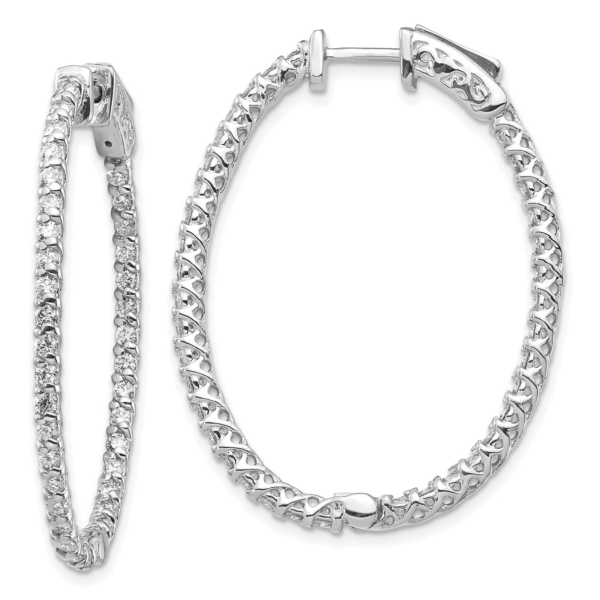 14k White Gold Hoop Earrings with Diamond Cut and Twisted Rope Design