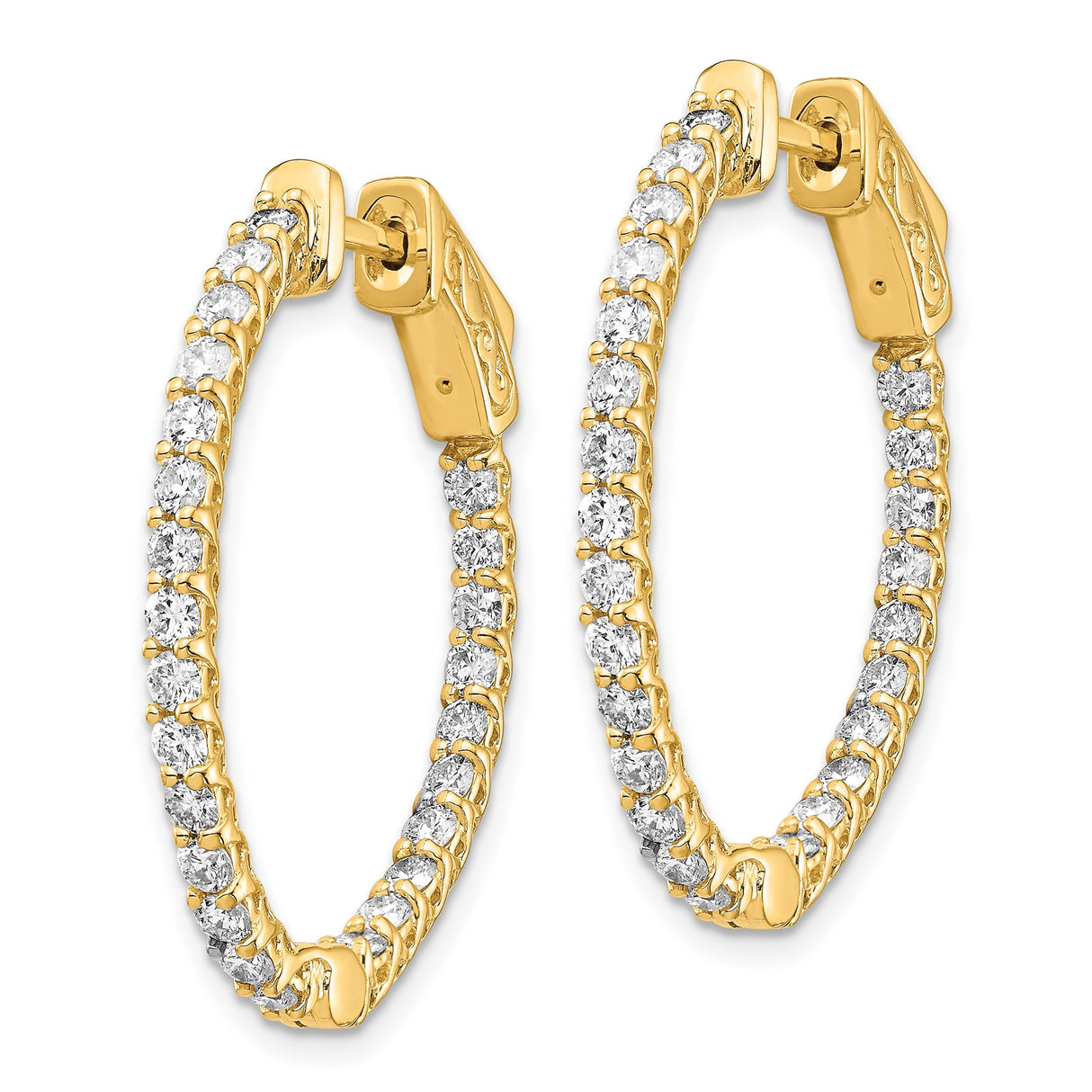 14k Yellow Gold Hoop Earrings with Diamond Accents, Prong Setting, Openwork Design
